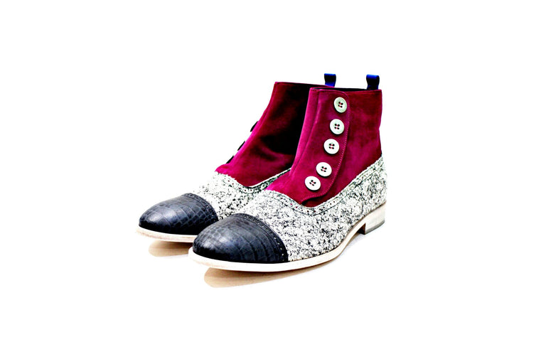 Bota consisting of cotton fabric, suede and leather, leather sole. Handmade in Portugal "Walk with Pintta"