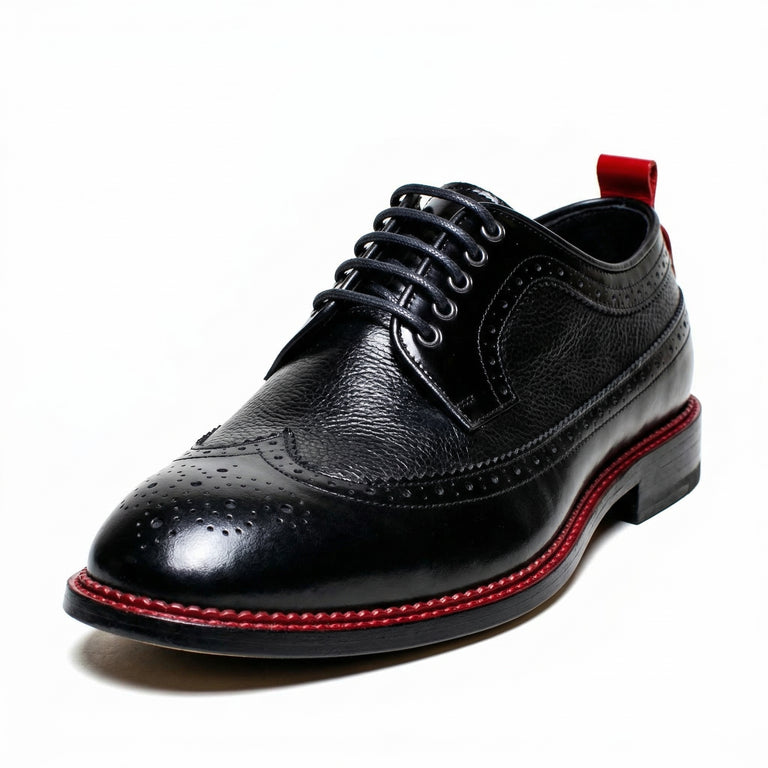 Luxury black leather shoes Pintta Dublin Black with red welt handmade in Portugal